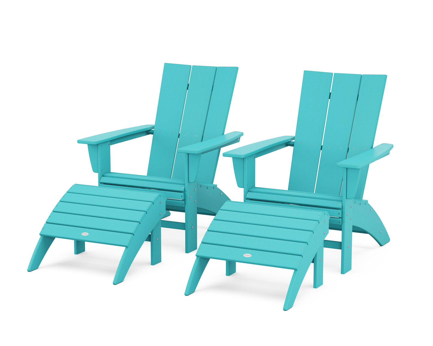 Modern Curveback Adirondack Chair 4-Piece Set with Ottomans