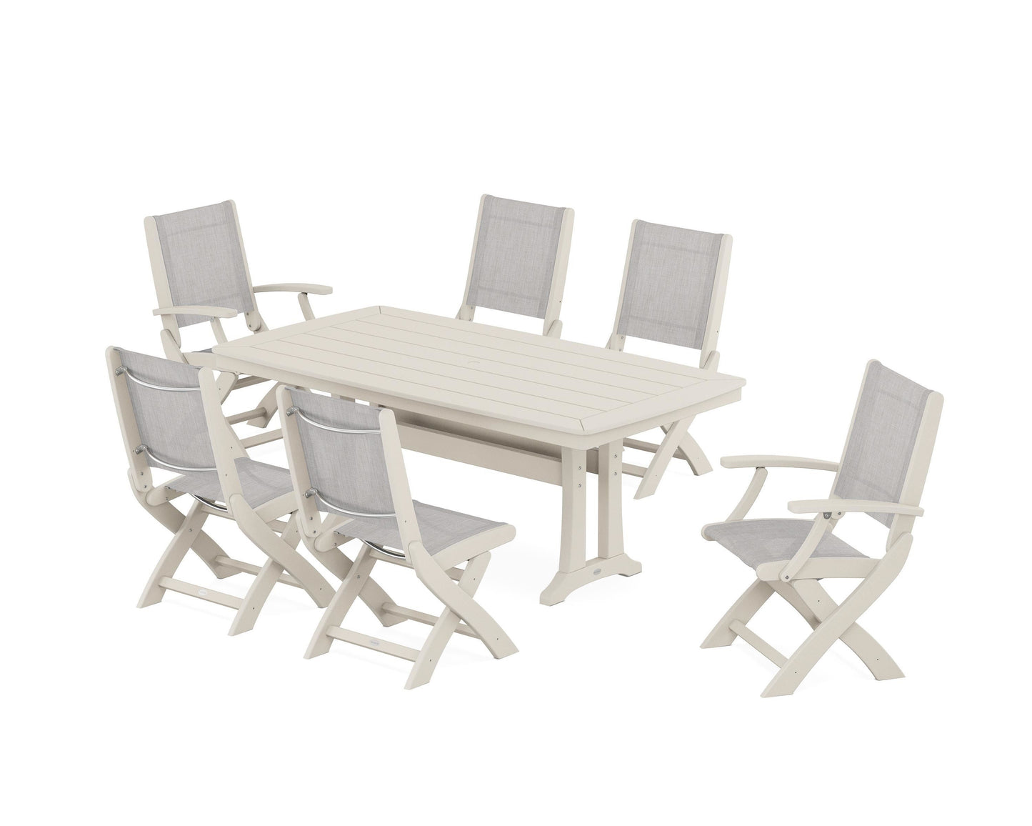 Coastal Folding Chair 7-Piece Dining Set with Trestle Legs