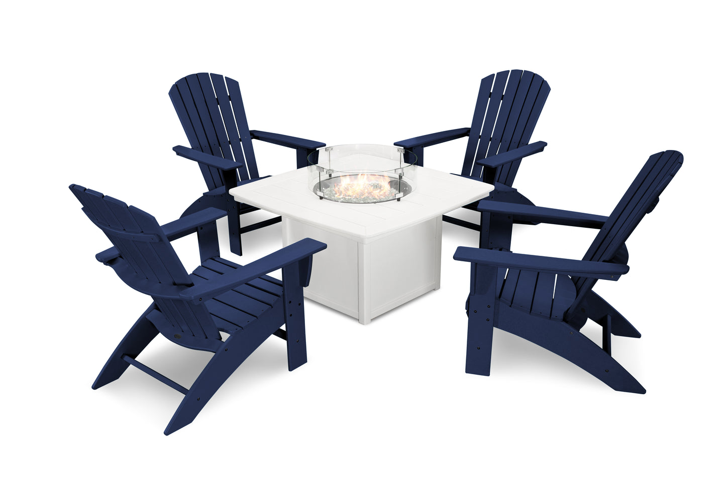 Nautical Curveback Adirondack 5-Piece Conversation Set with Fire Pit Table