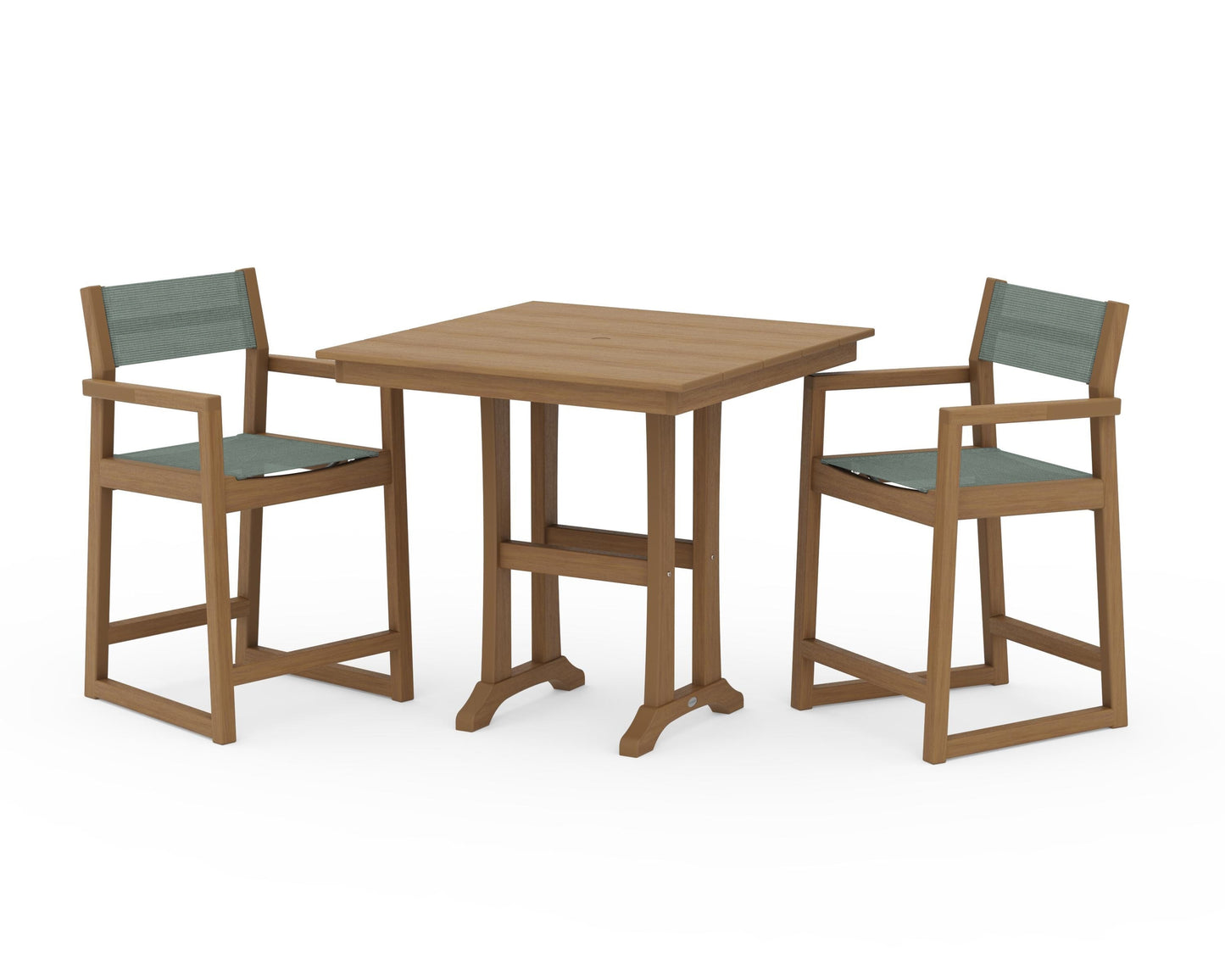 EDGE Sling Arm Chair 3-Piece Farmhouse Counter Set with Trestle Legs