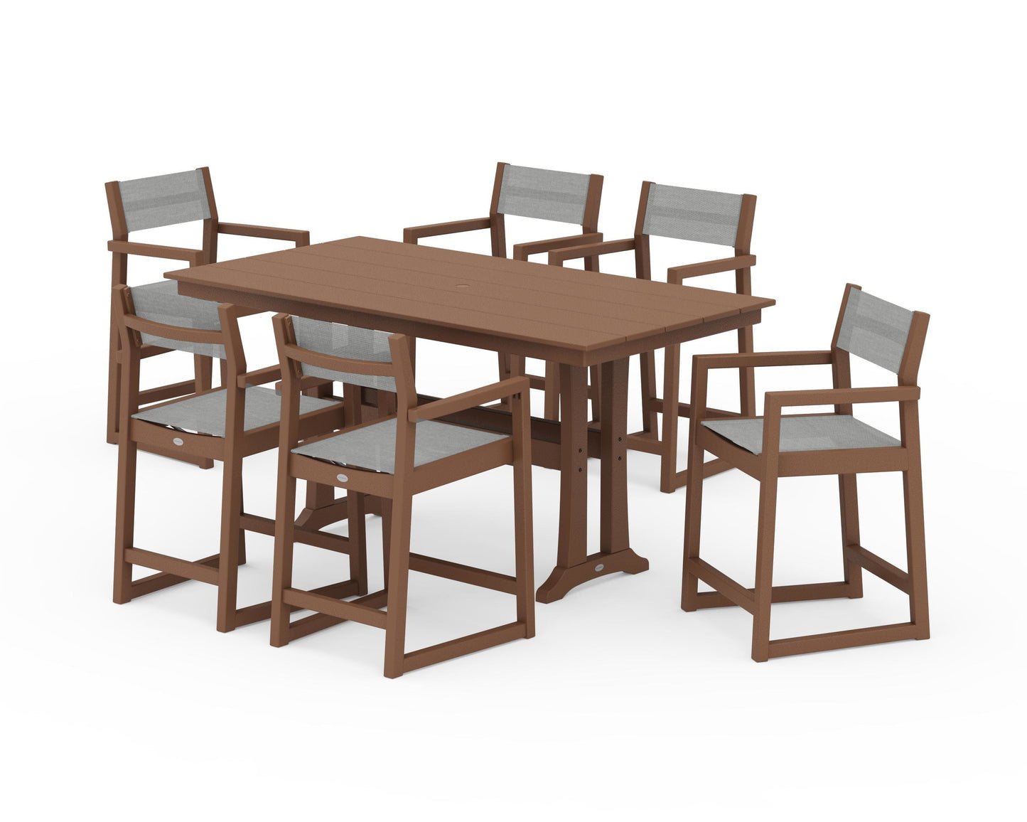 EDGE Sling Arm Chair 7-Piece Farmhouse Counter Set with Trestle Legs