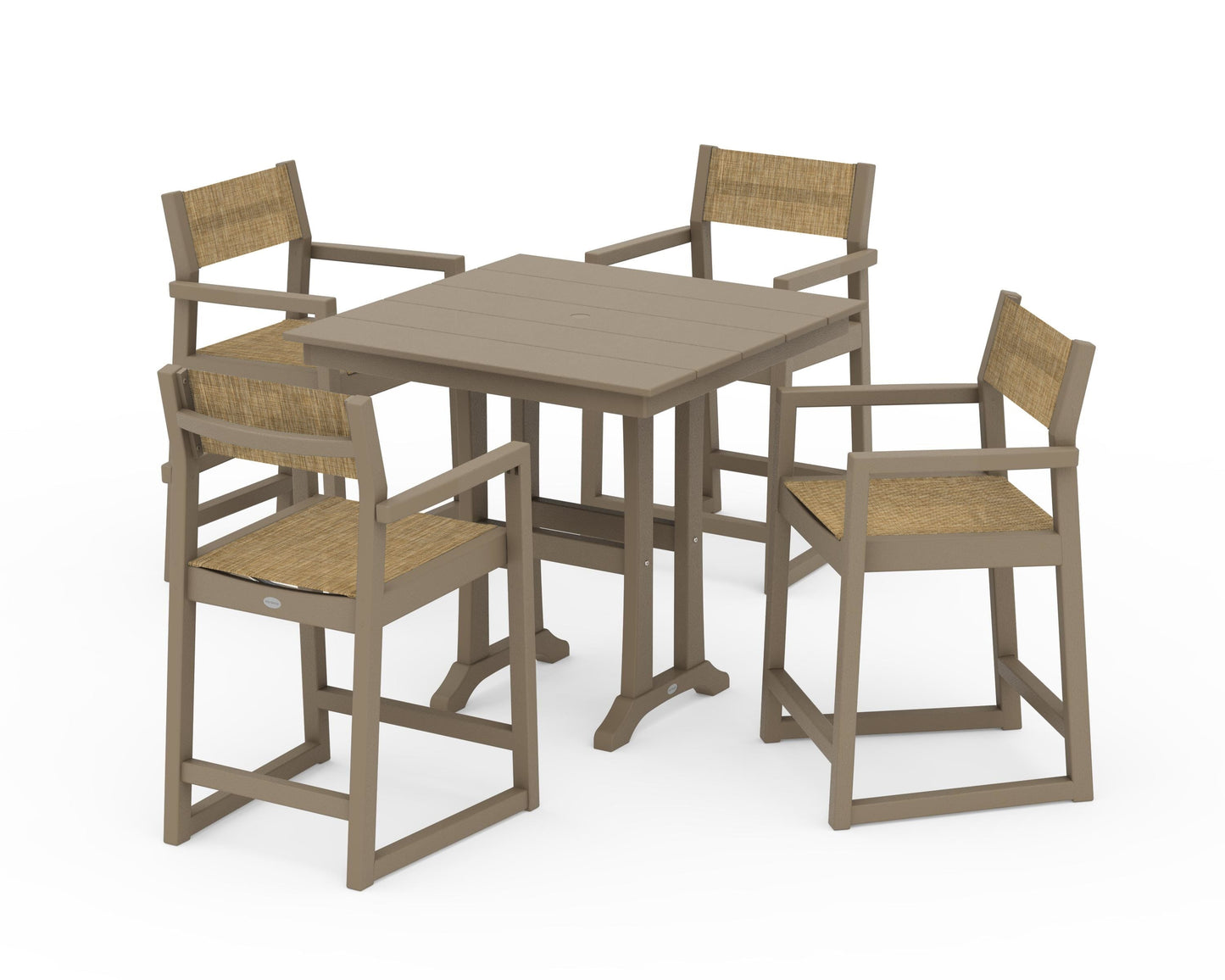 EDGE Sling Arm Chair 5-Piece Farmhouse Counter Set with Trestle Legs