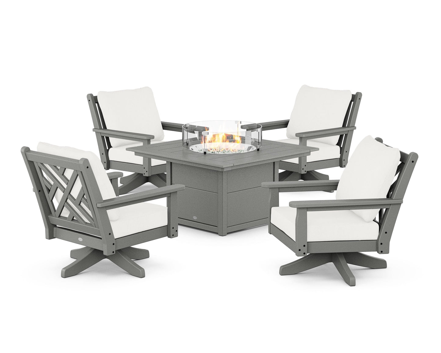 Chippendale 5-Piece Deep Seating Swivel Conversation Set with Fire Pit Table