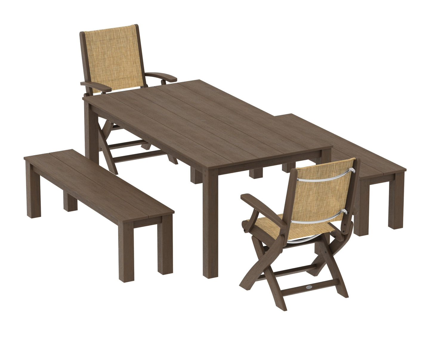 Coastal Folding Chair 5-Piece Parsons Dining Set with Benches