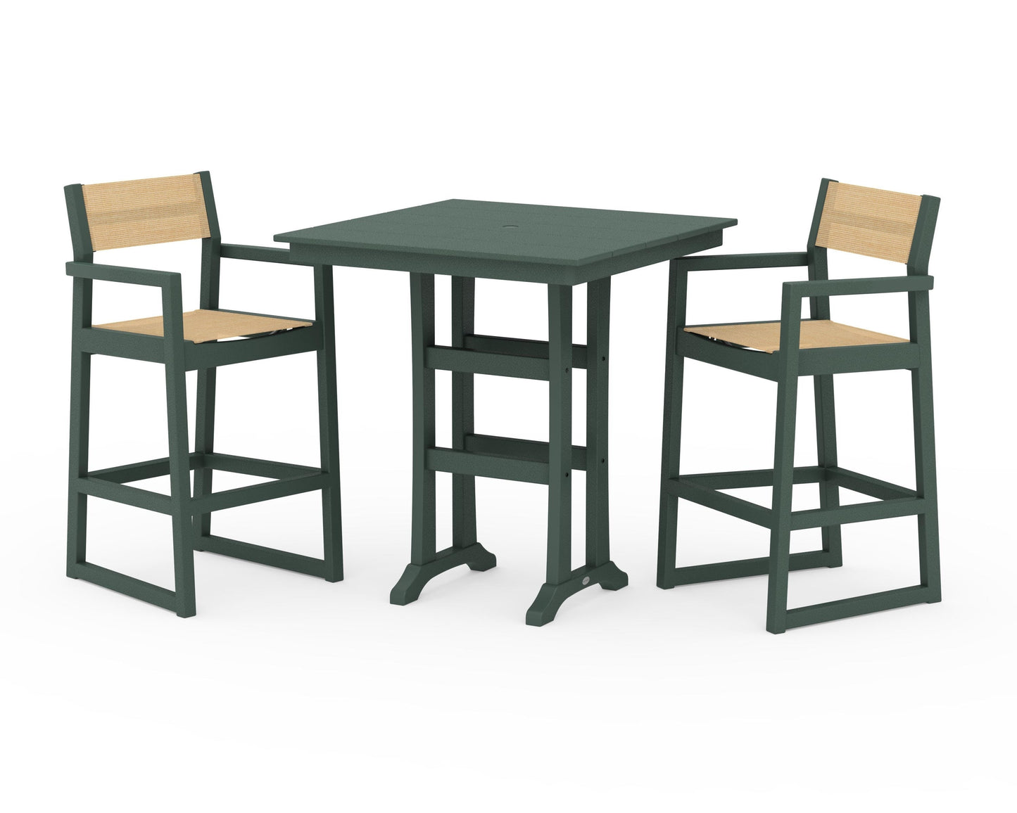 EDGE Sling Arm Chair 3-Piece Farmhouse Bar Set with Trestle Legs