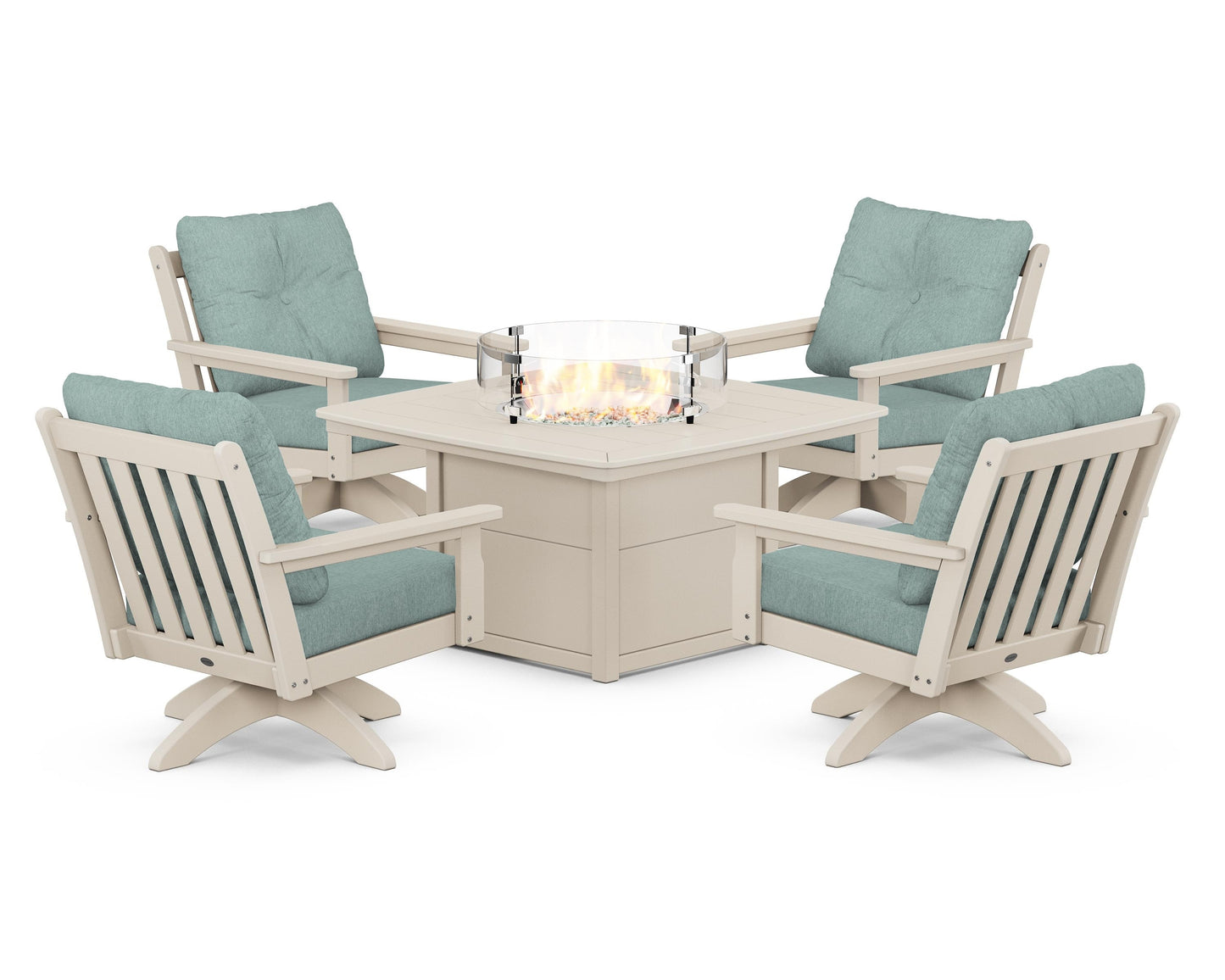 Vineyard 5-Piece Deep Seating Swivel Conversation Set with Fire Pit Table