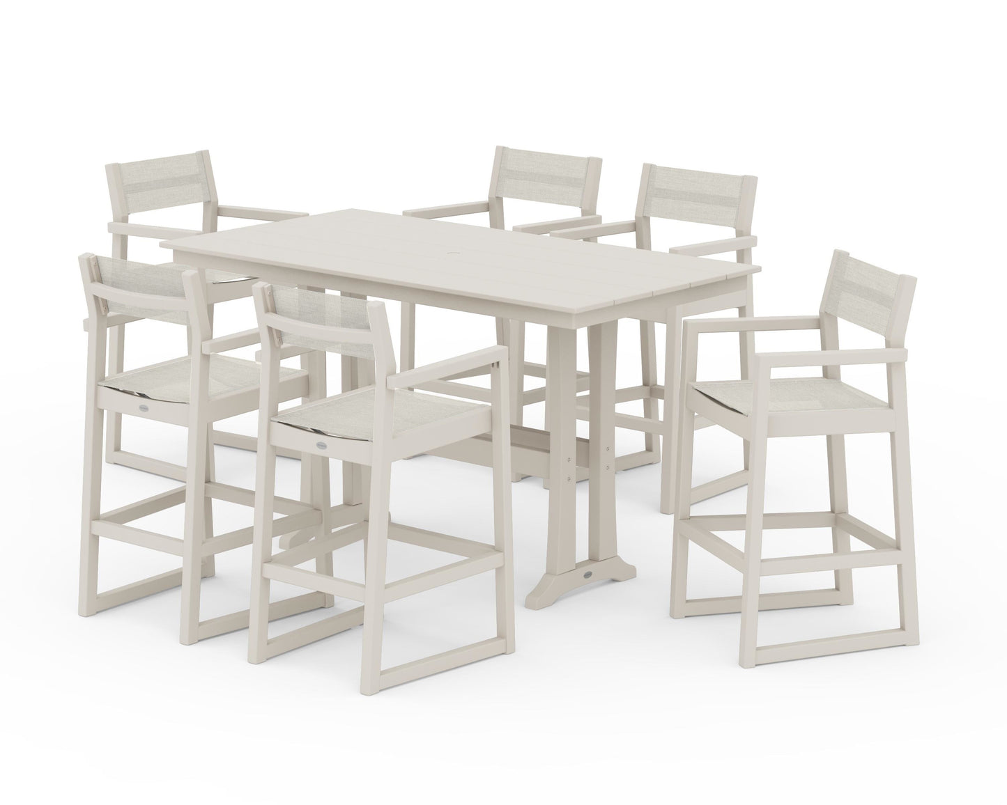 EDGE Sling Arm Chair 7-Piece Farmhouse Bar Set with Trestle Legs