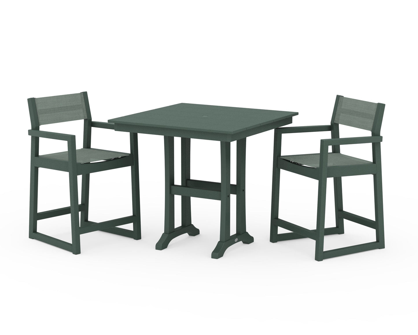 EDGE Sling Arm Chair 3-Piece Farmhouse Counter Set with Trestle Legs