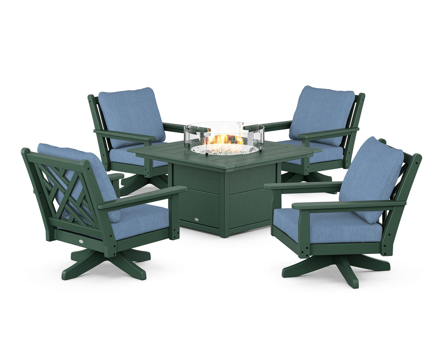 Chippendale 5-Piece Deep Seating Swivel Conversation Set with Fire Pit Table
