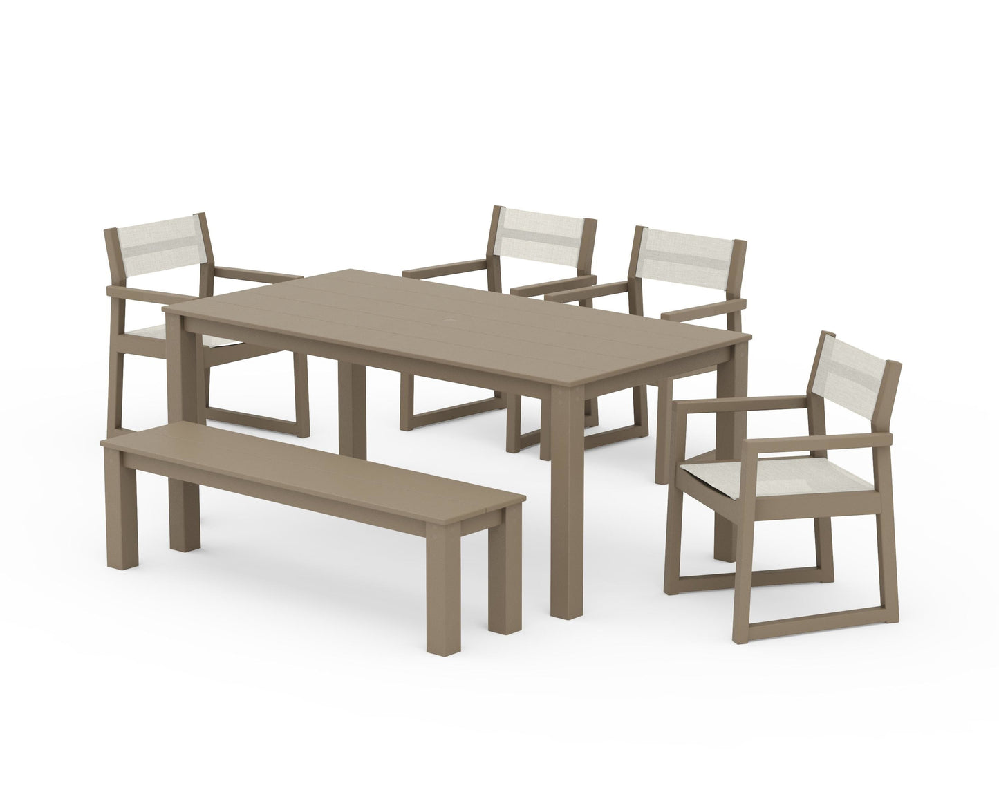 EDGE Sling Arm Chair 6-Piece Parsons Dining Set with Bench