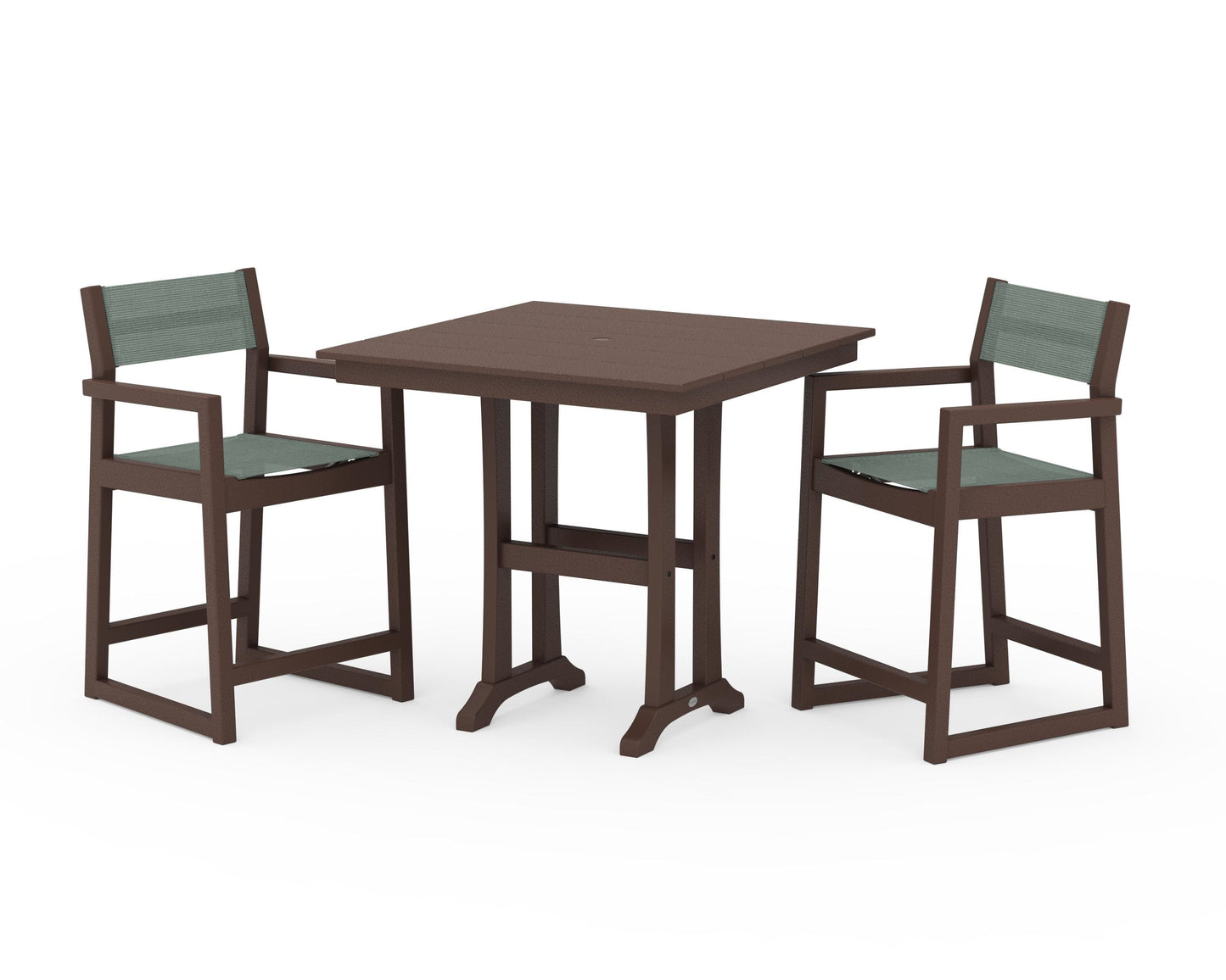 EDGE Sling Arm Chair 3-Piece Farmhouse Counter Set with Trestle Legs