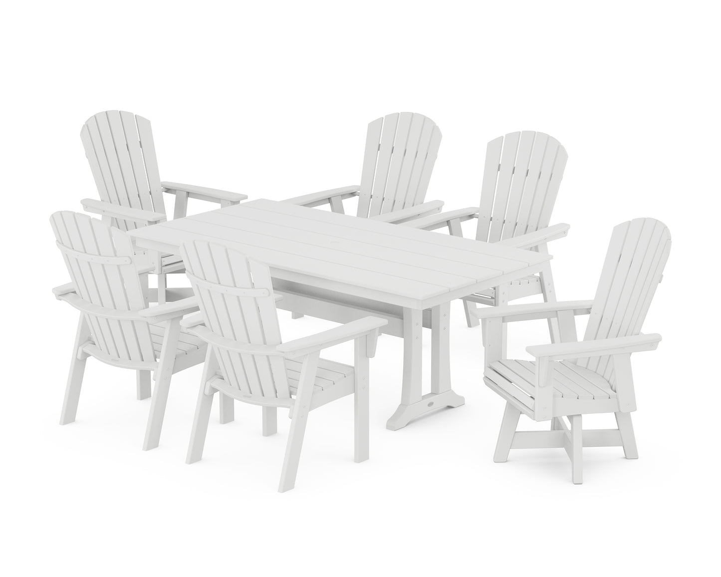 Nautical Curveback Adirondack Swivel Chair 7-Piece Farmhouse Dining Set With Trestle Legs