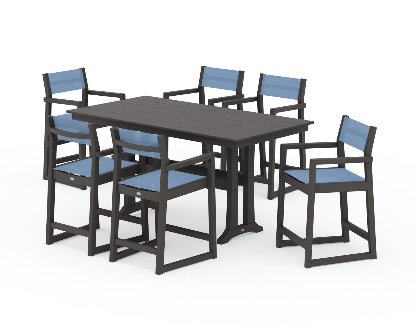 EDGE Sling Arm Chair 7-Piece Farmhouse Counter Set with Trestle Legs