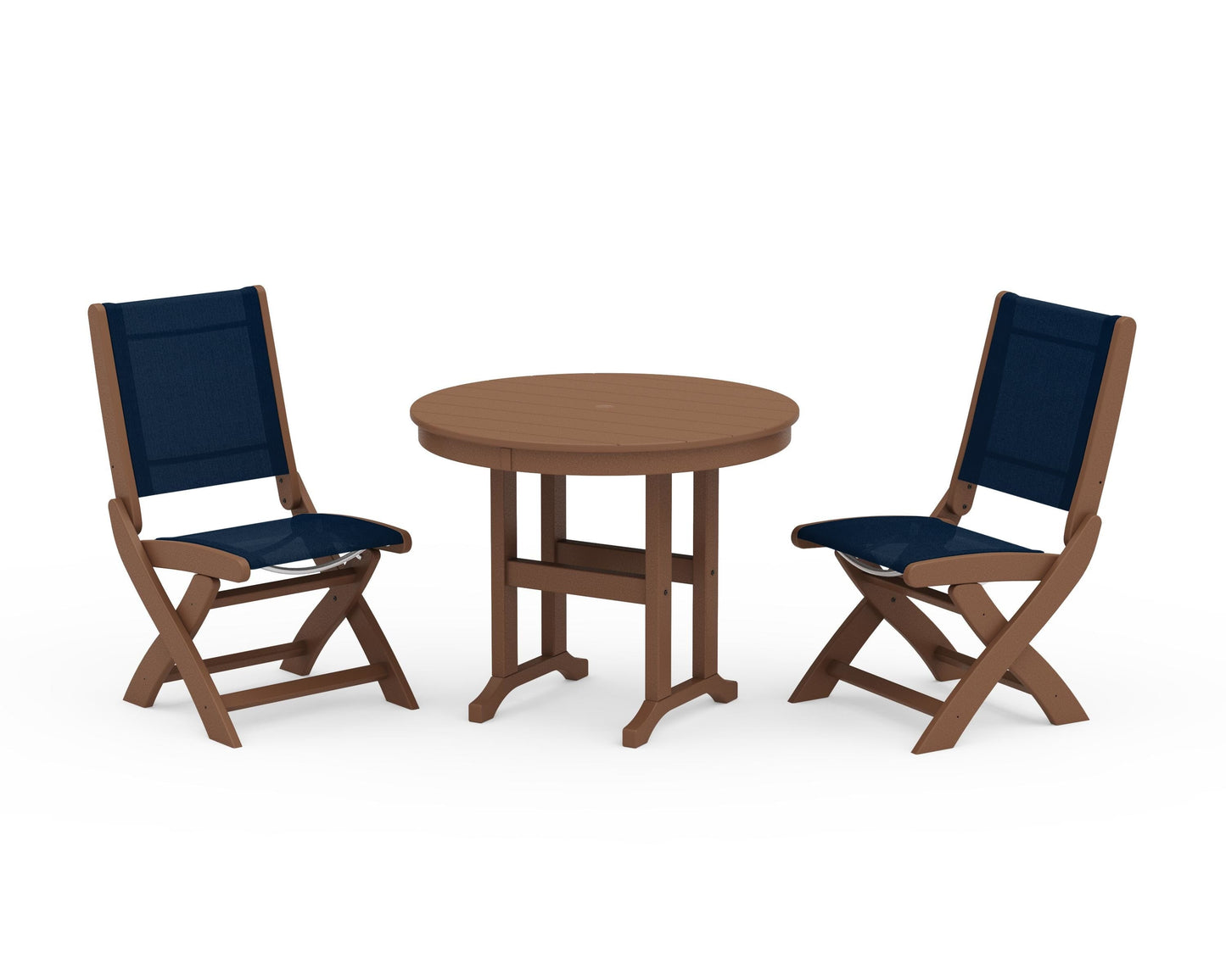 Coastal Folding Side Chair 3-Piece Round Dining Set