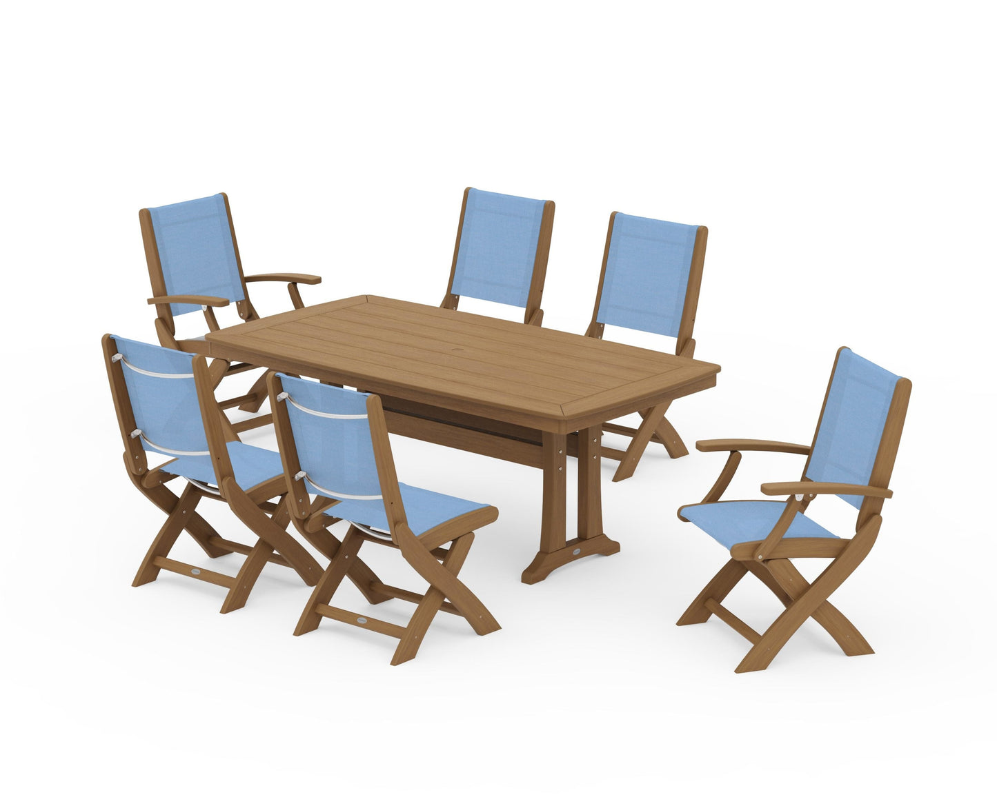 Coastal Folding Chair 7-Piece Dining Set with Trestle Legs