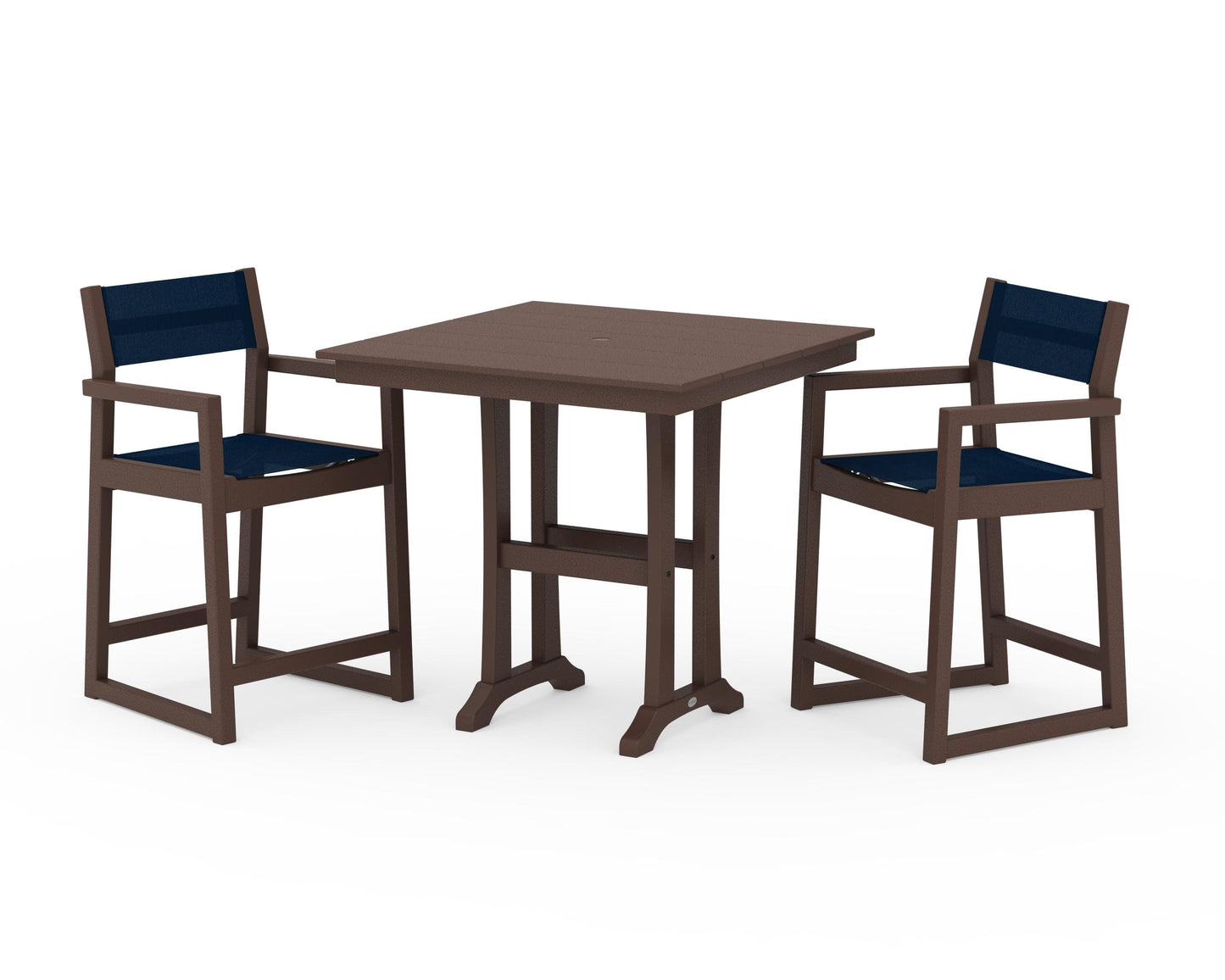 EDGE Sling Arm Chair 3-Piece Farmhouse Counter Set with Trestle Legs