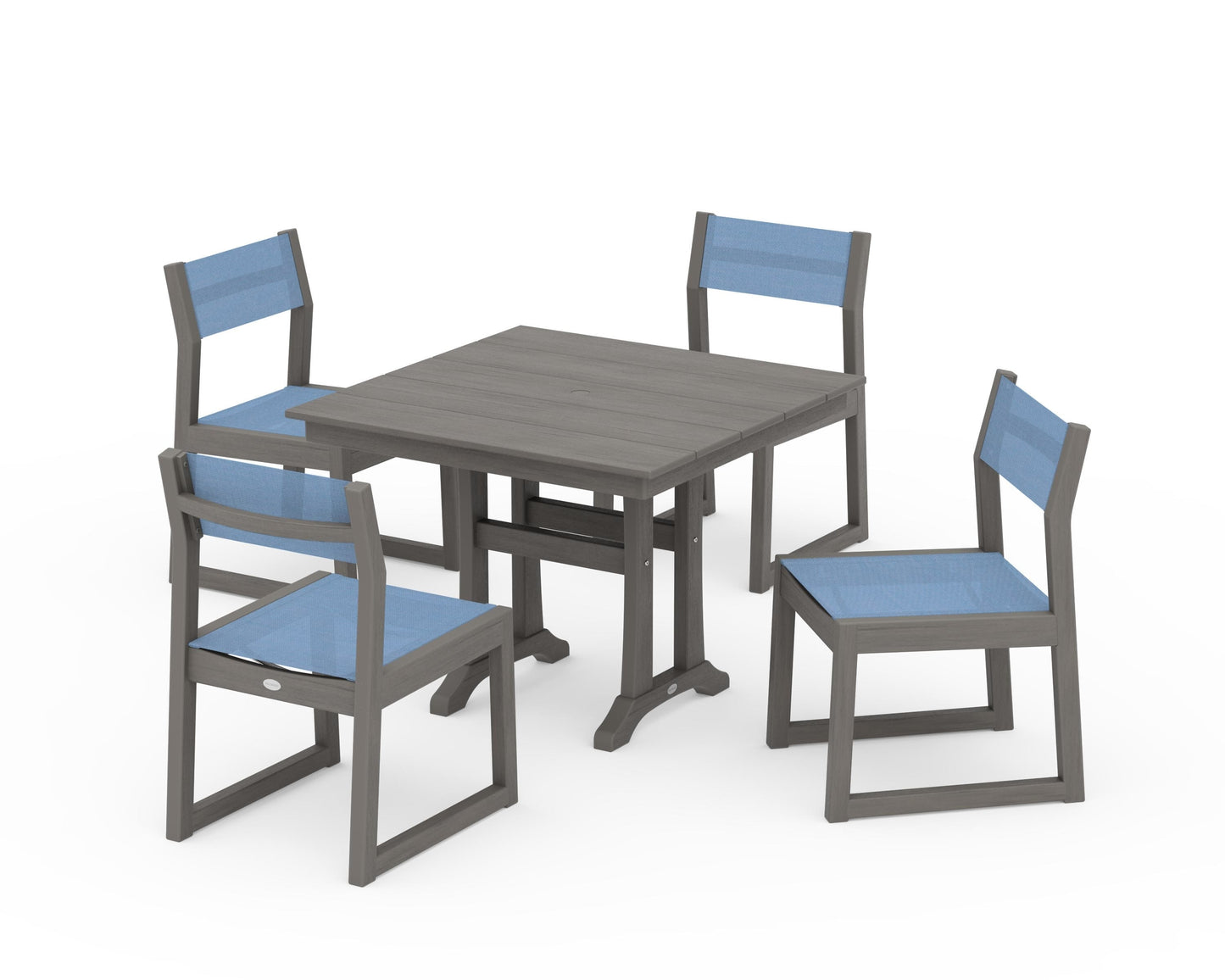 EDGE Sling 5-Piece Farmhouse Trestle Side Chair Dining Set