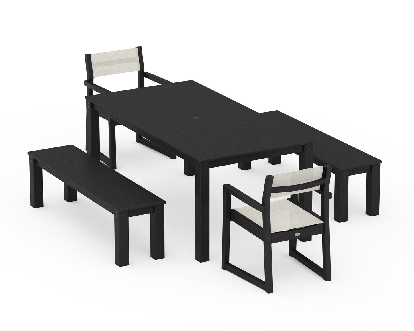 EDGE Sling Arm Chair 5-Piece Parsons Dining Set with Benches