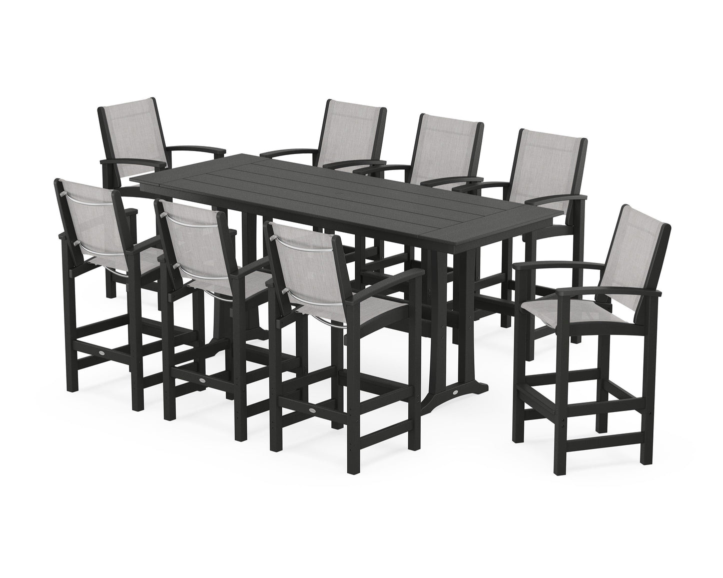 Coastal 9-Piece Farmhouse Bar Set with Trestle Legs