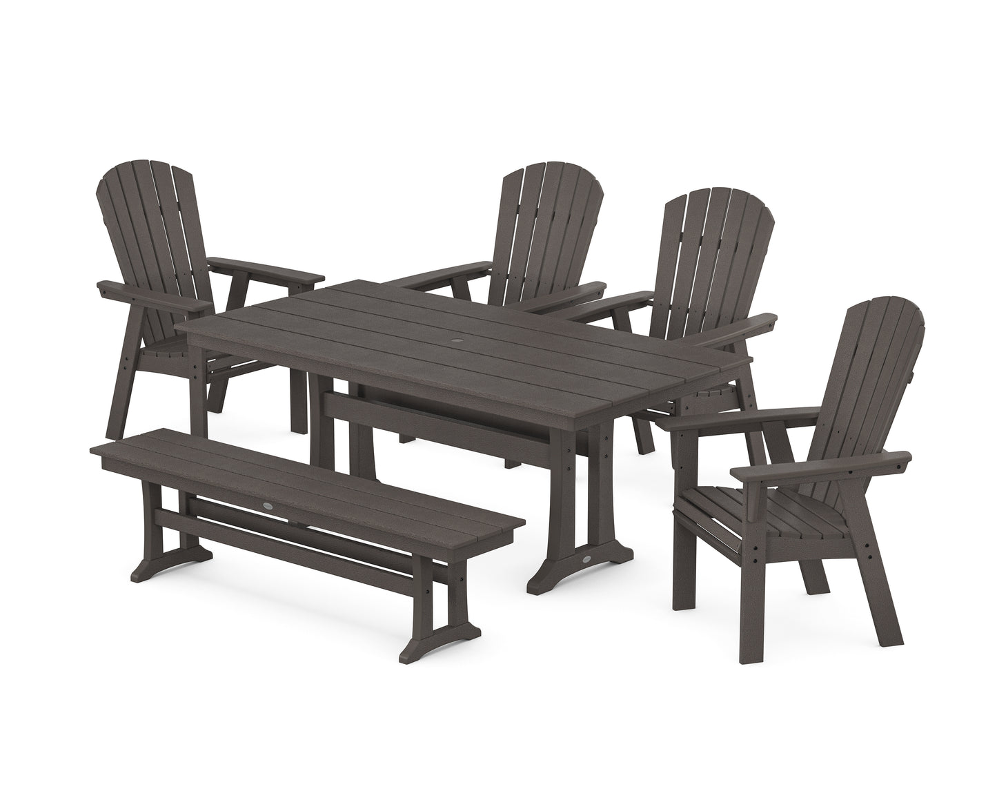 Nautical Curveback Adirondack 6-Piece Farmhouse Dining Set with Trestle Legs and Bench