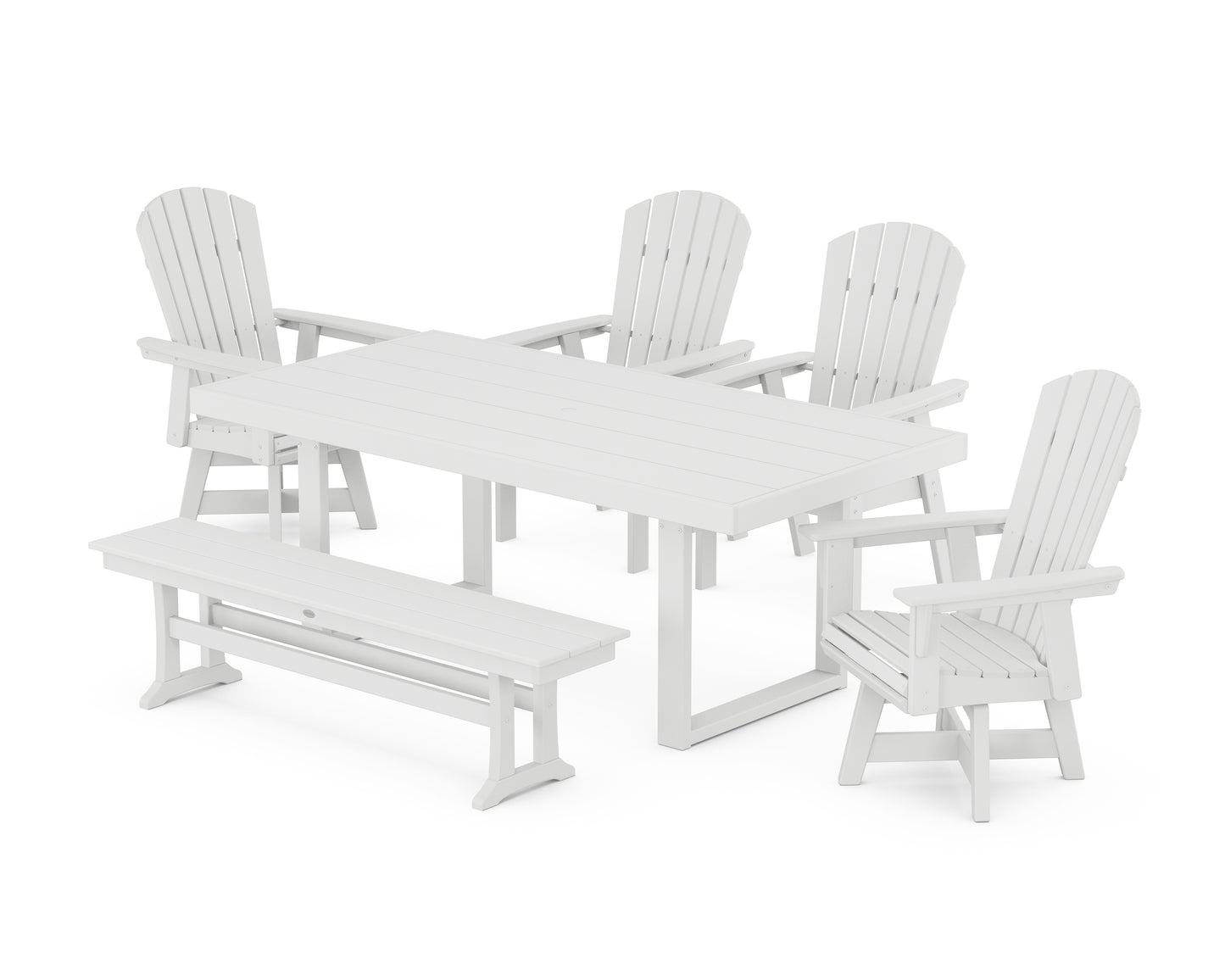 Nautical Curveback Adirondack Swivel Chair 6-Piece Dining Set with Bench