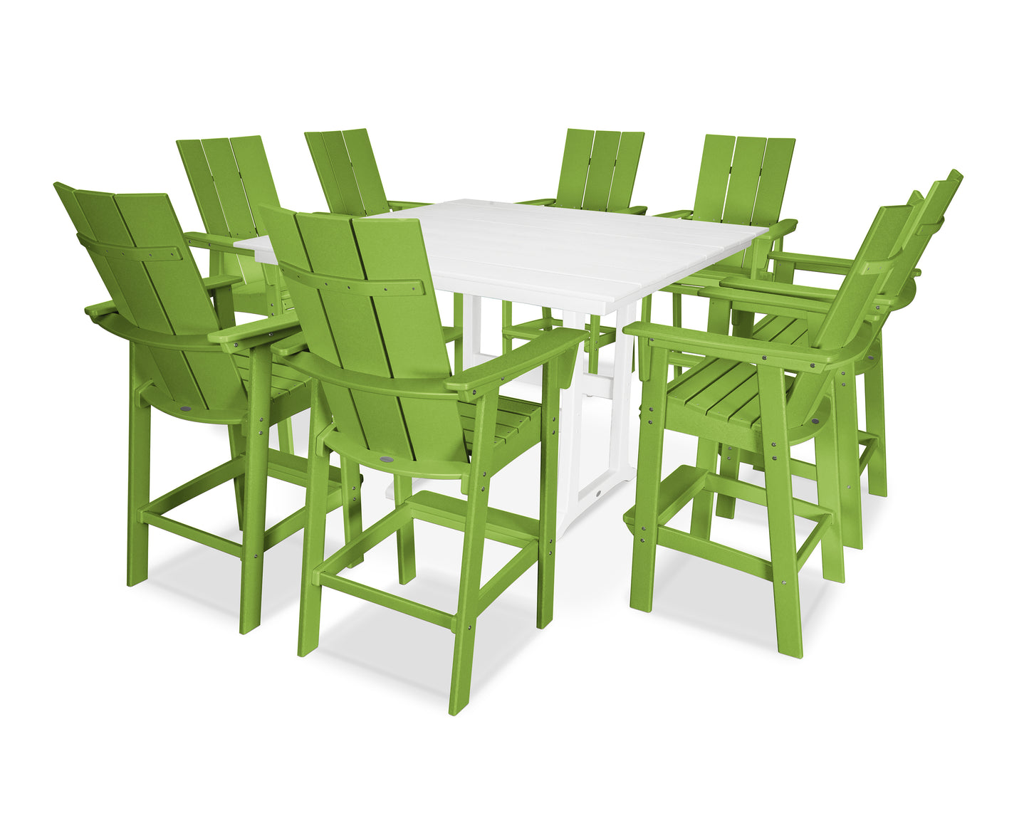 Modern Curveback Adirondack 9-Piece Farmhouse Trestle Bar Set