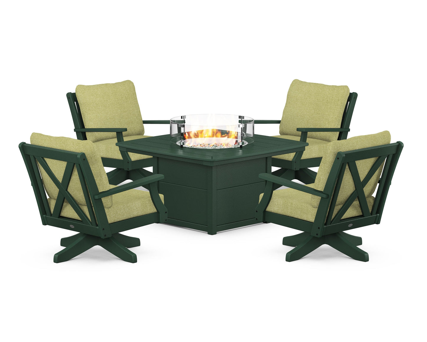 Braxton 5-Piece Deep Seating Swivel Conversation Set with Fire Pit Table