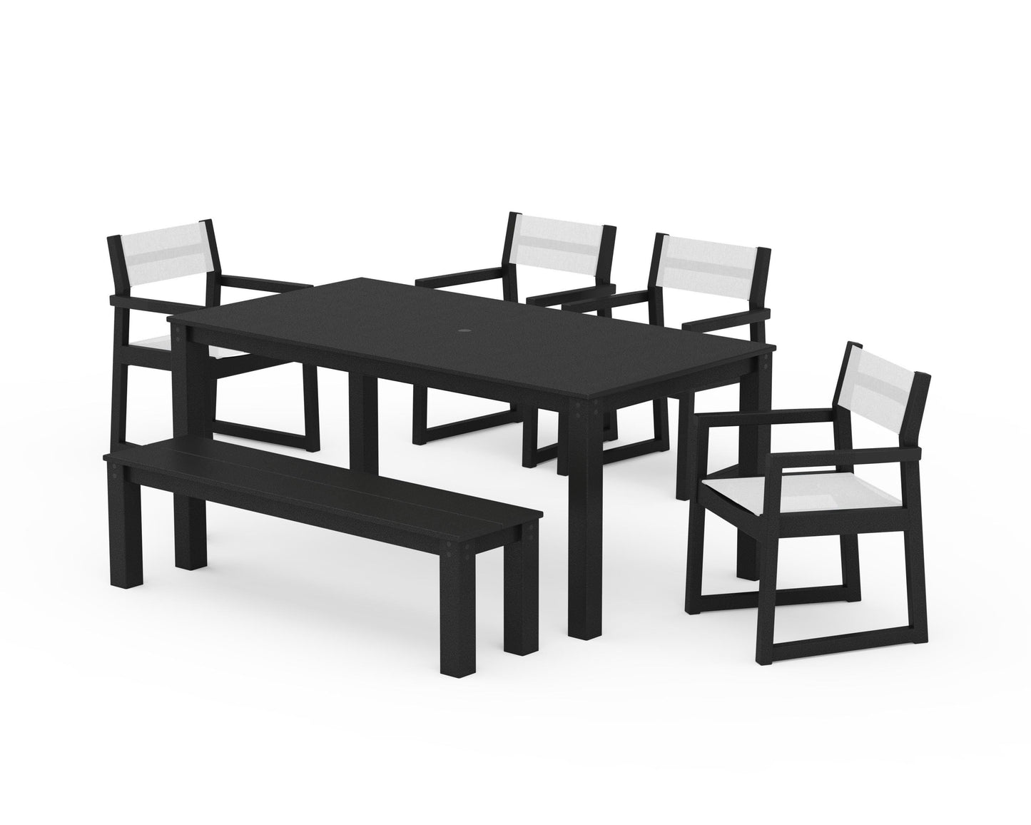 EDGE Sling Arm Chair 6-Piece Parsons Dining Set with Bench