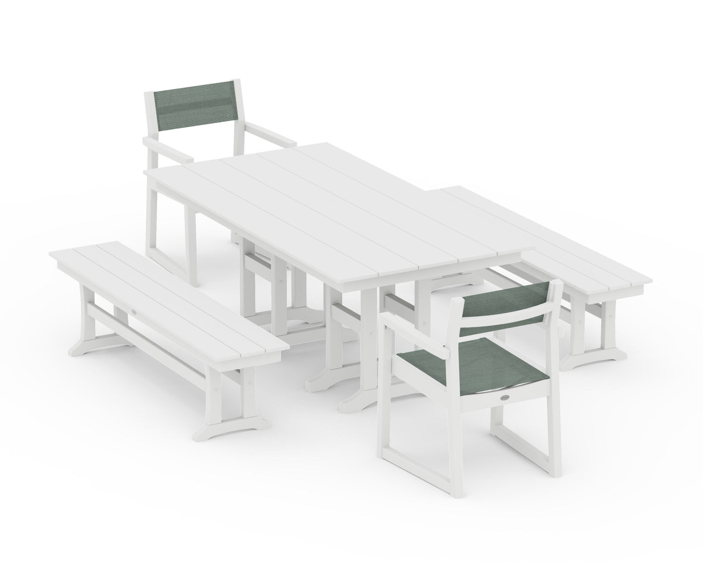 EDGE Sling Arm Chair 5-Piece Farmhouse Dining Set with Benches