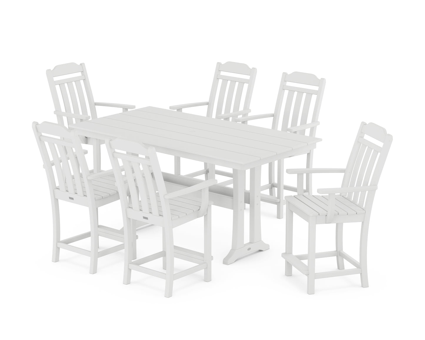 Cottage Arm Chair 7-Piece Farmhouse Counter Set with Trestle Legs