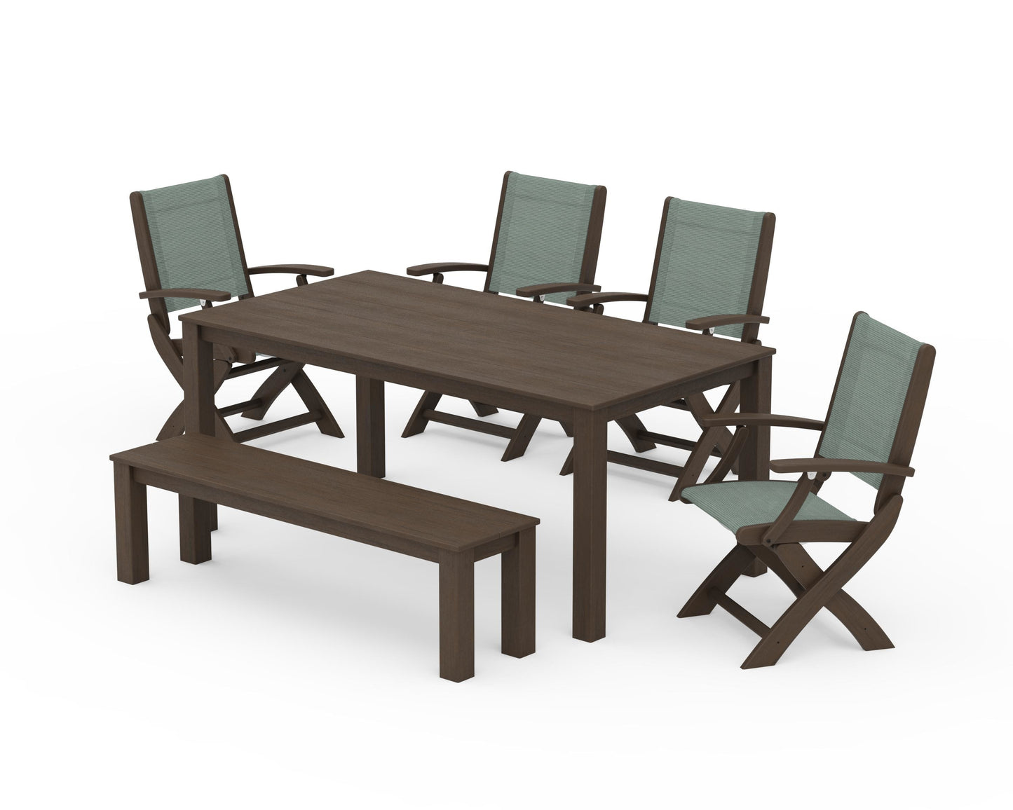 Coastal Folding Chair 6-Piece Parsons Dining Set with Bench