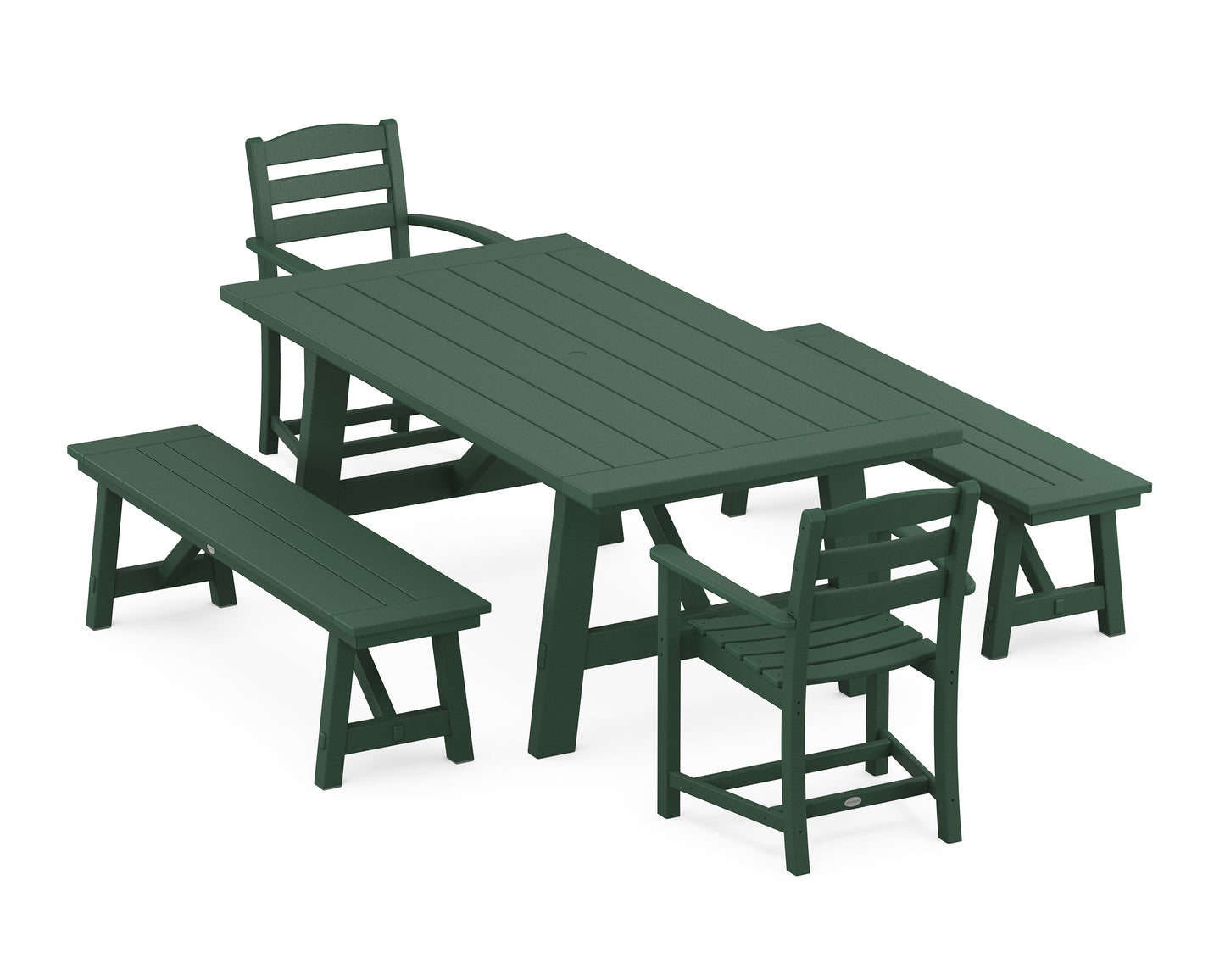 La Casa Café 5-Piece Rustic Farmhouse Dining Set With Benches