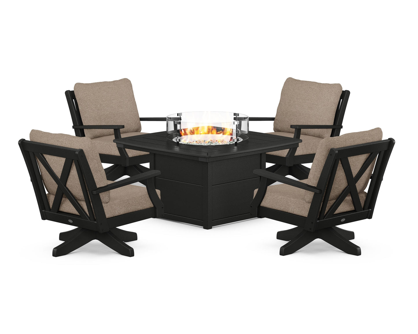 Braxton 5-Piece Deep Seating Swivel Conversation Set with Fire Pit Table