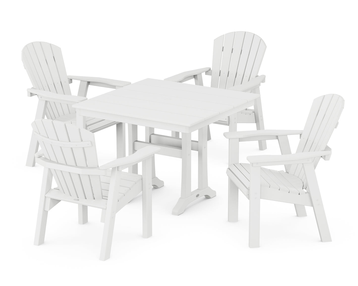 Seashell 5-Piece Farmhouse Dining Set With Trestle Legs