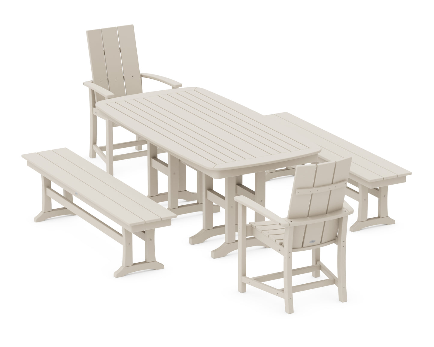 Modern Adirondack 5-Piece Farmhouse Dining Set with Benches