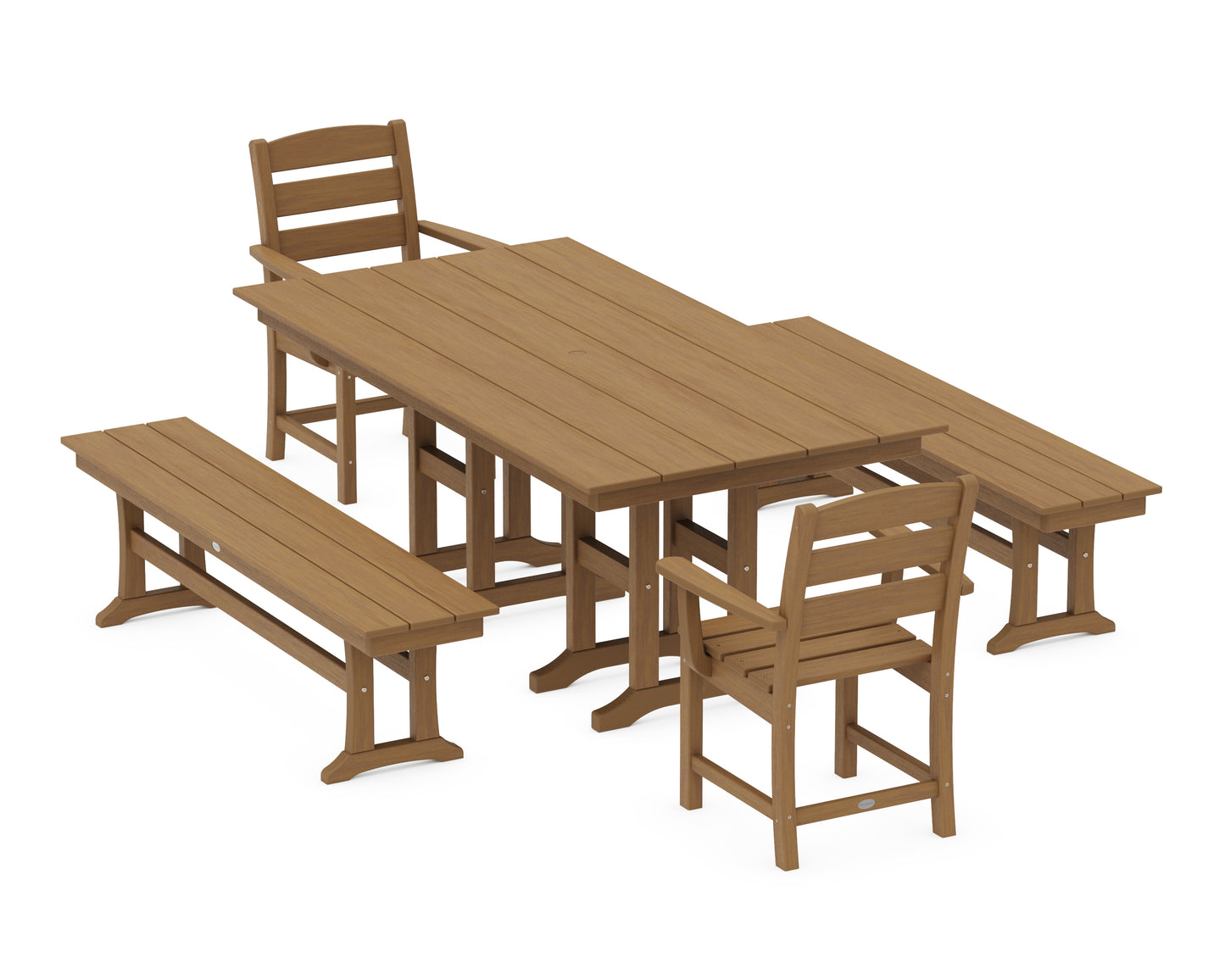 Lakeside 5-Piece Farmhouse Dining Set with Benches