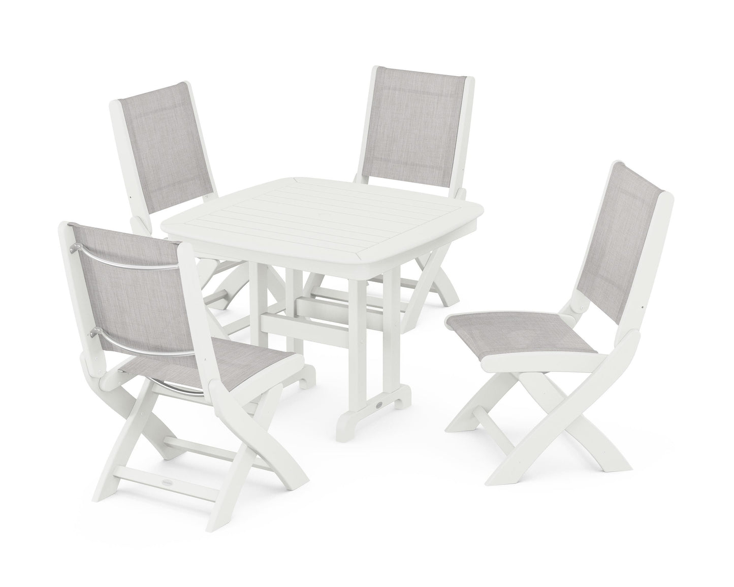 Coastal Folding Side Chair 5-Piece Dining Set