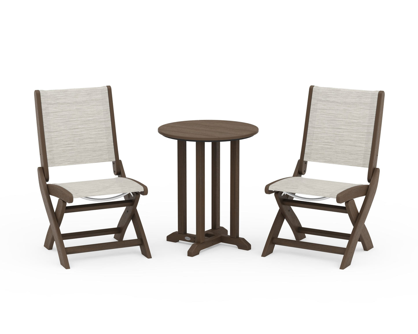 Coastal Folding Side Chair 3-Piece Round Bistro Dining Set