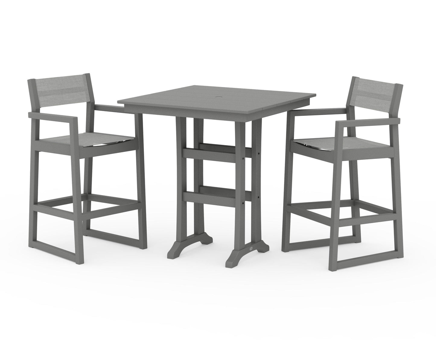 EDGE Sling Arm Chair 3-Piece Farmhouse Bar Set with Trestle Legs