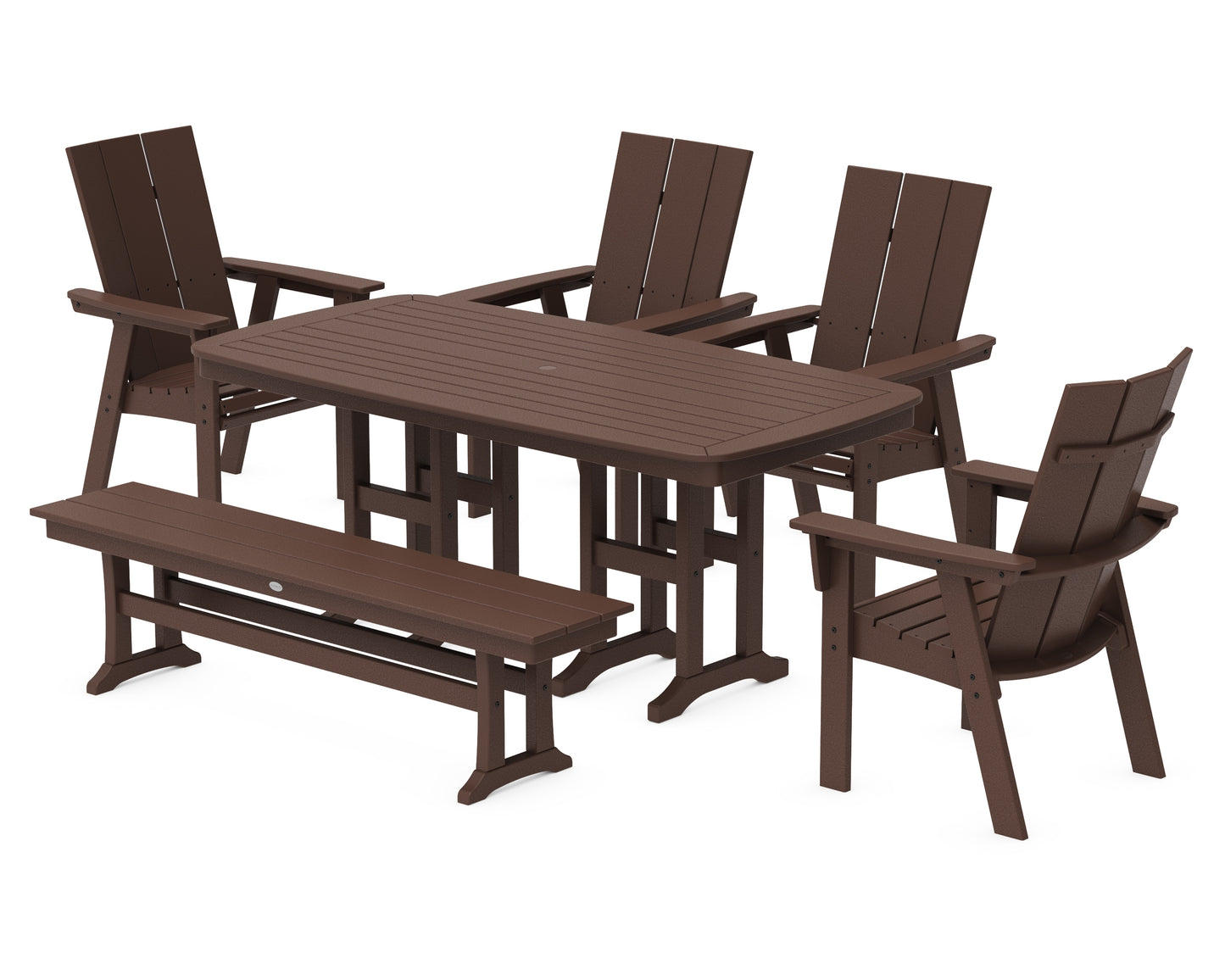 Modern Curveback Adirondack 6-Piece Dining Set with Bench