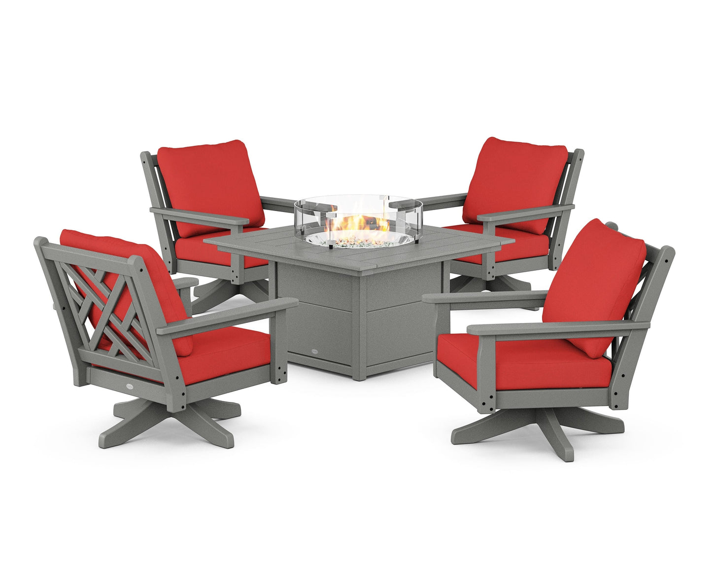 Chippendale 5-Piece Deep Seating Swivel Conversation Set with Fire Pit Table
