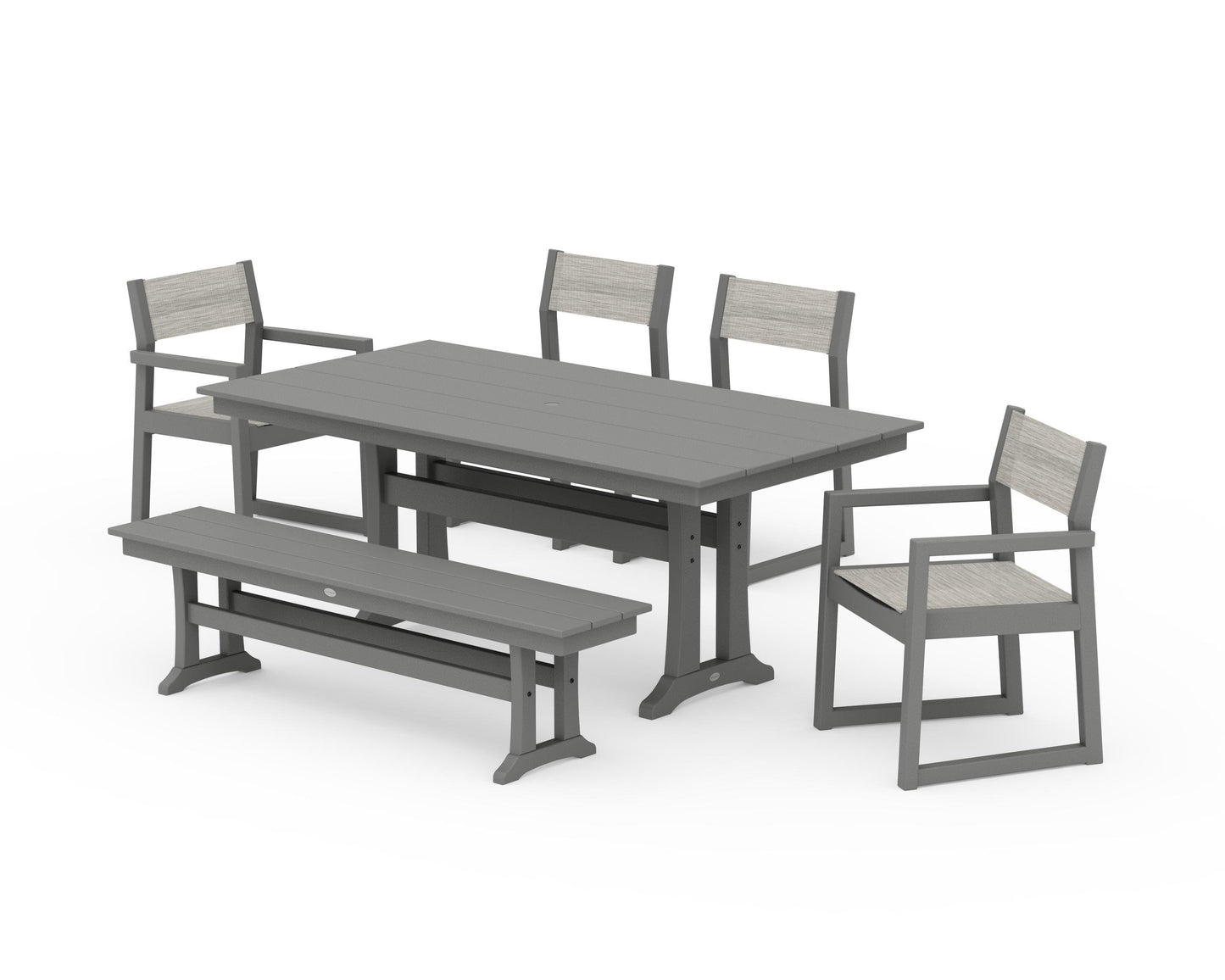 EDGE Sling 6-Piece Farmhouse Dining Set With Trestle Legs
