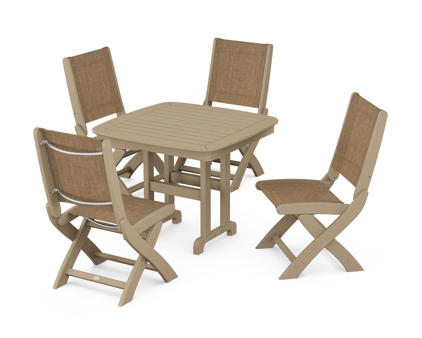Coastal Folding Side Chair 5-Piece Dining Set