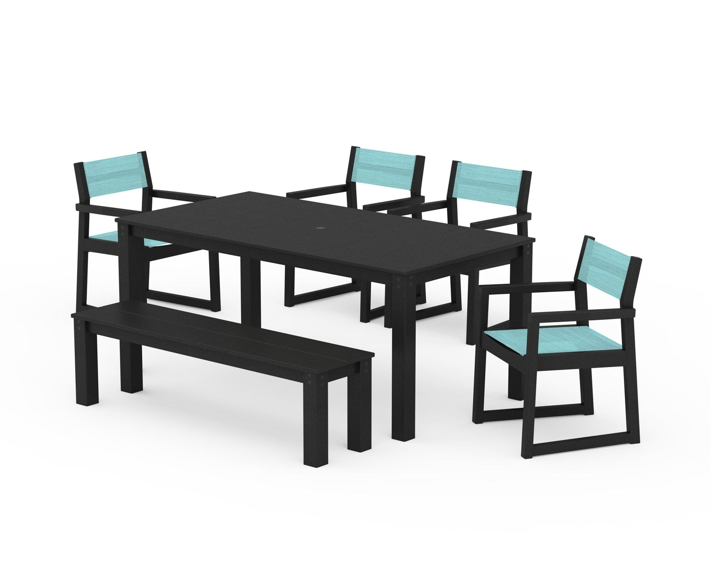 EDGE Sling Arm Chair 6-Piece Parsons Dining Set with Bench