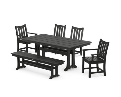 Traditional Garden 6-Piece Farmhouse Dining Set with Trestle Legs and Bench