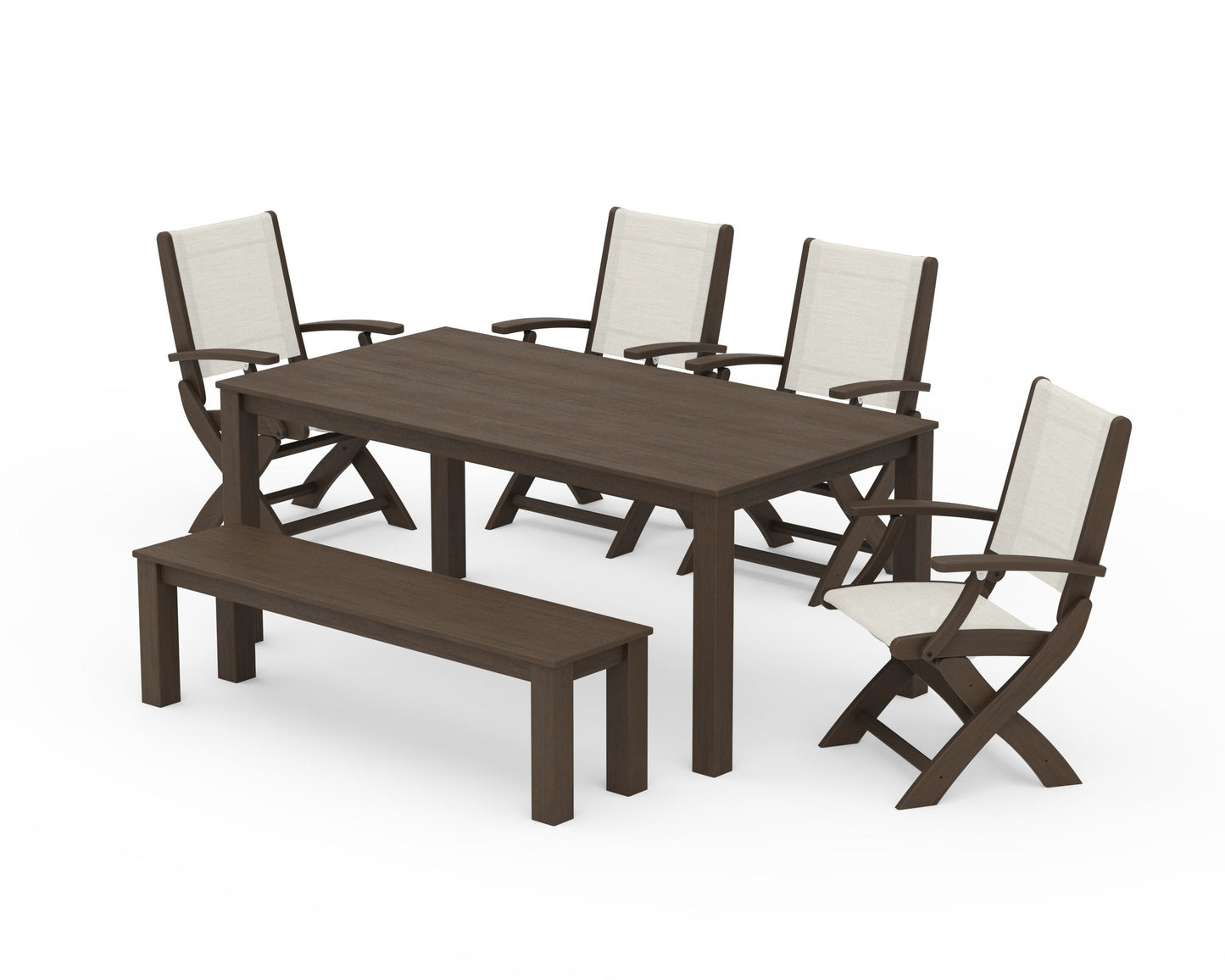 Coastal Folding Chair 6-Piece Parsons Dining Set with Bench