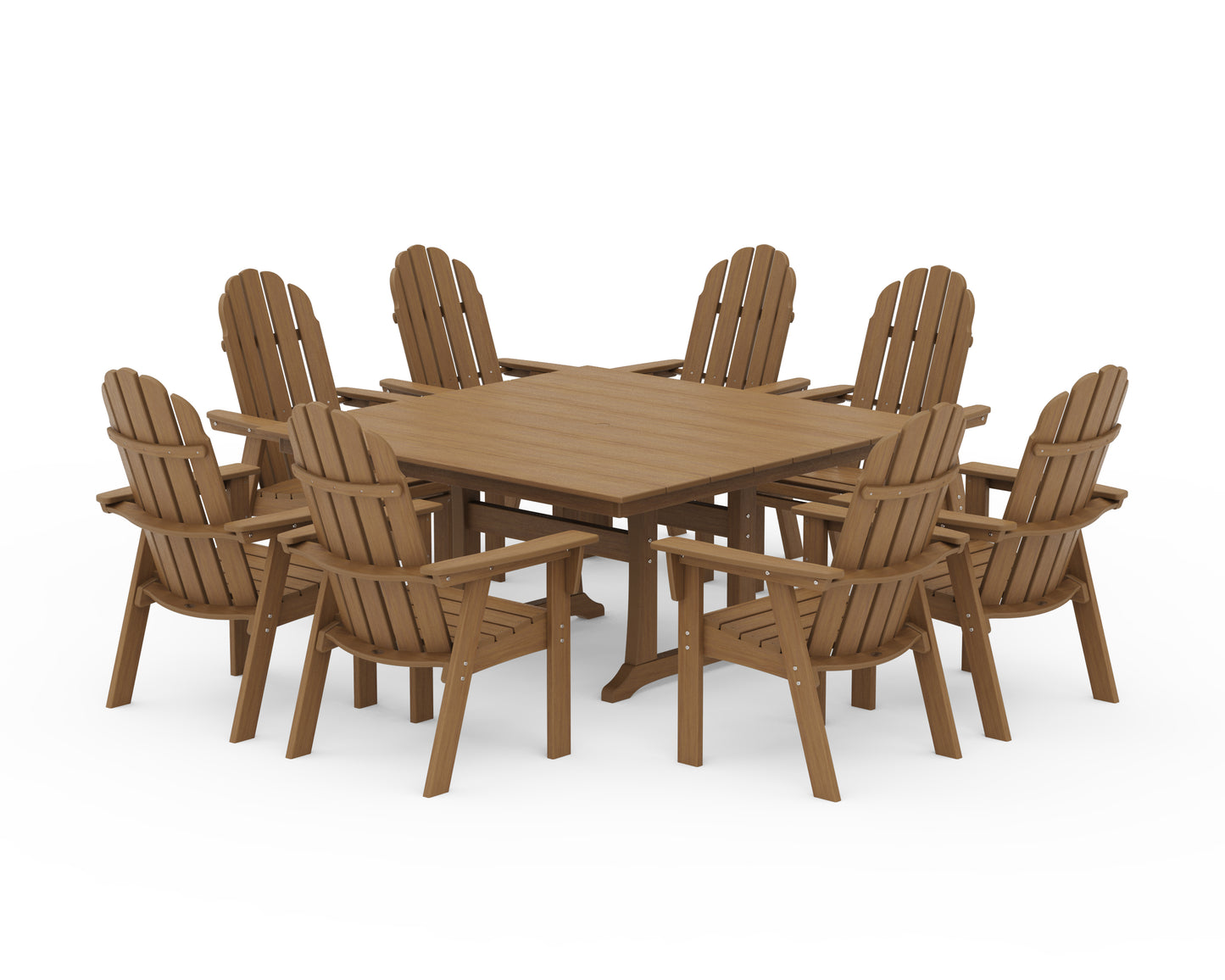 Vineyard Curveback Adirondack 9-Piece Square Farmhouse Dining Set with Trestle Legs