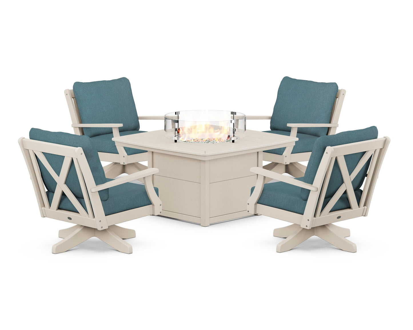 Braxton 5-Piece Deep Seating Swivel Conversation Set with Fire Pit Table