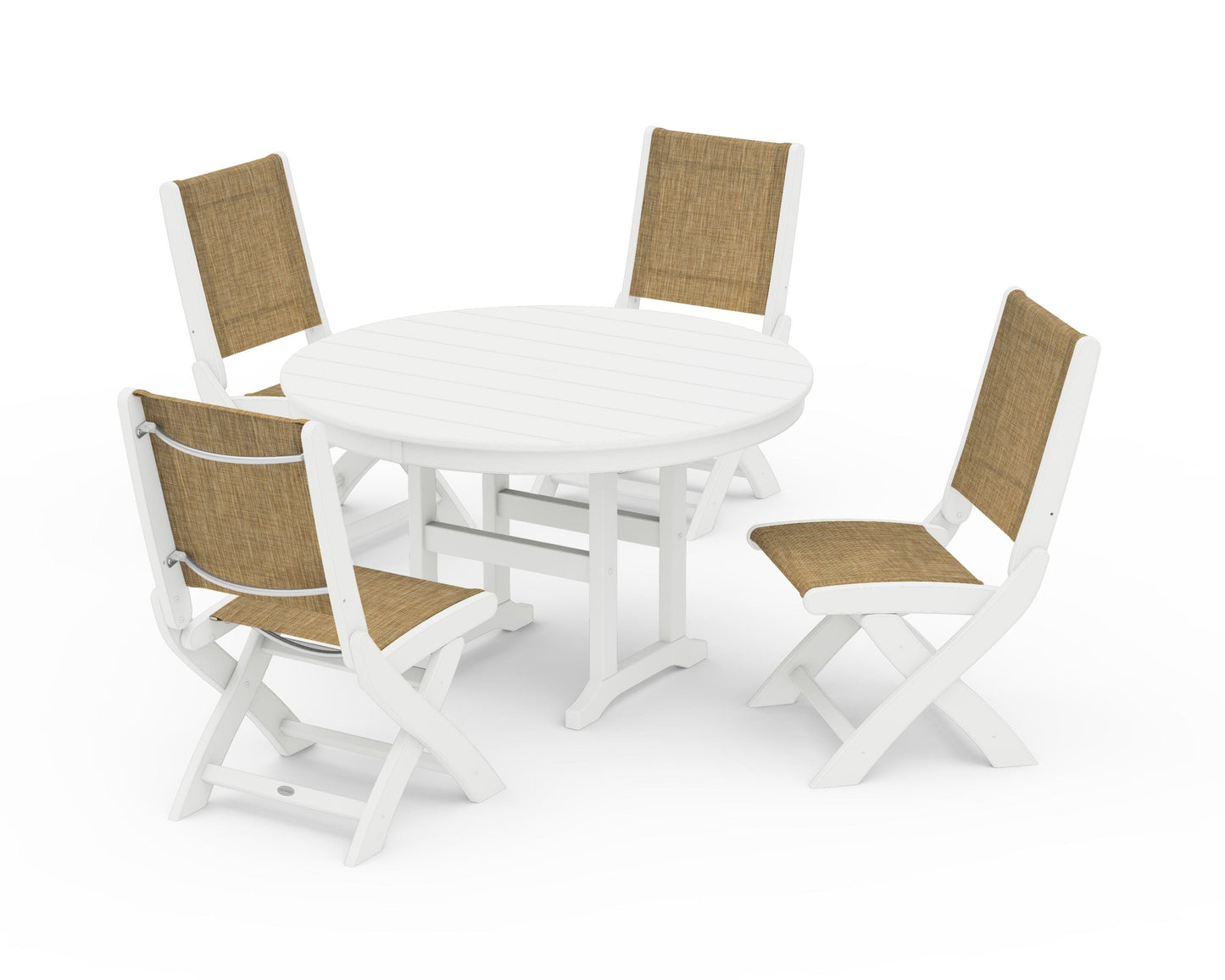 Coastal Folding Side Chair 5-Piece Round Dining Set