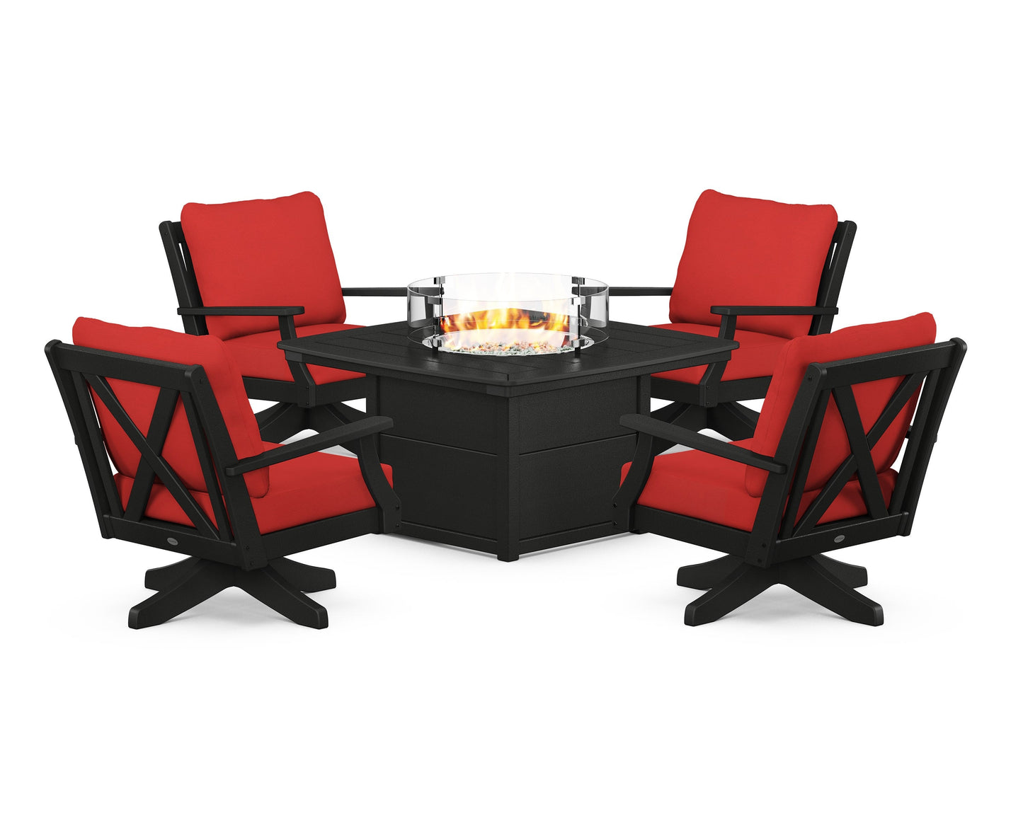 Braxton 5-Piece Deep Seating Swivel Conversation Set with Fire Pit Table